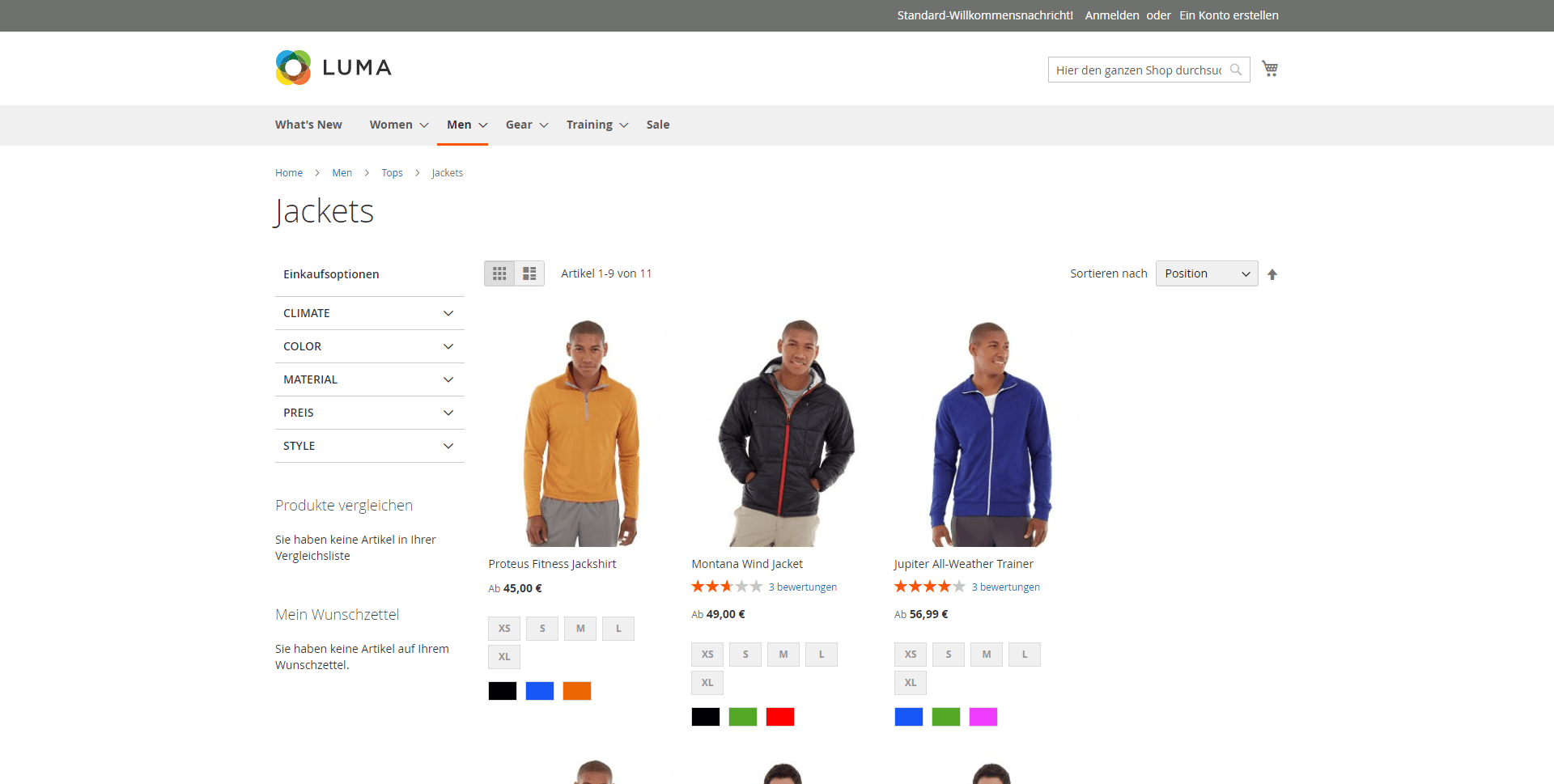 Beispiel für das Magento 2 Luma Theme