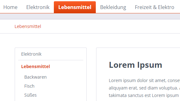 Menüleiste der Kategorien