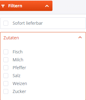 Ansicht der Filter im Frontend nach Eigenschaften