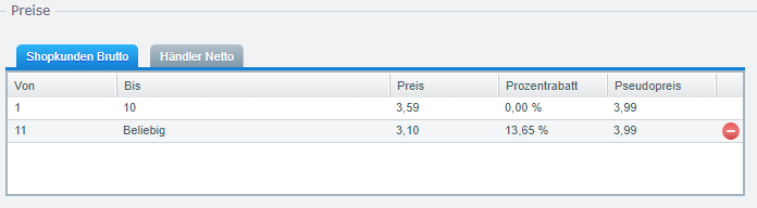 Shopware Preisstaffel Listenansicht