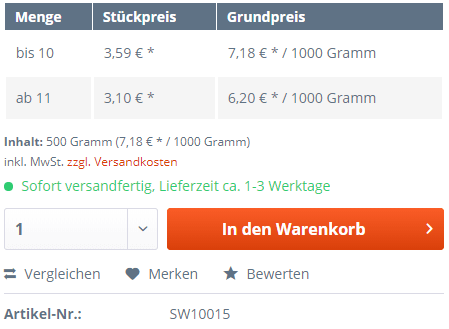 Artikelpreis in der Shopansicht