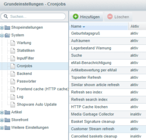 Cronjob in den Einstellungen