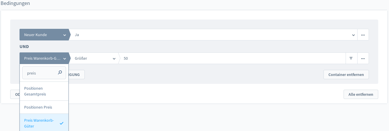 Beispiel für den Rule Builder von Shopware 6