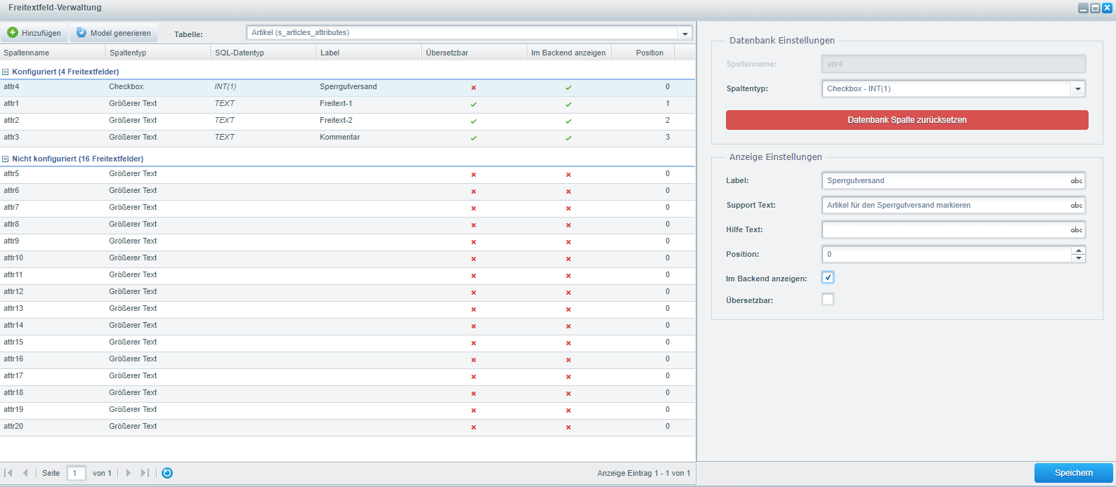 Bearbeitungsfenster der Freitextfelder von Shopware