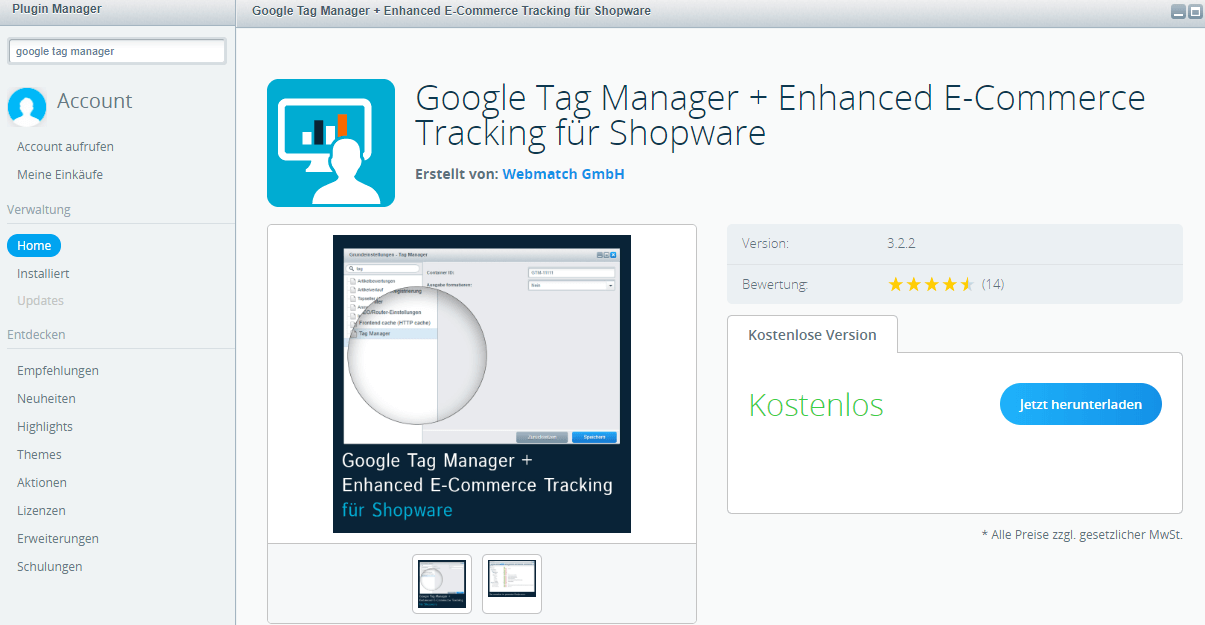 Google Tag Manager Plugin in Shopware
