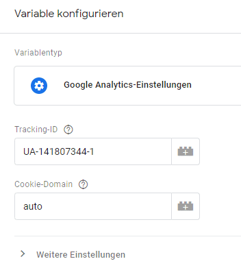 Variable anlegen mit Tracking ID