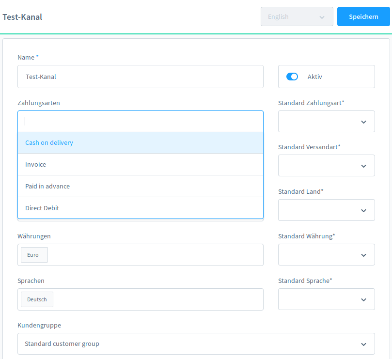 Anlegen eines Verkaufskanals