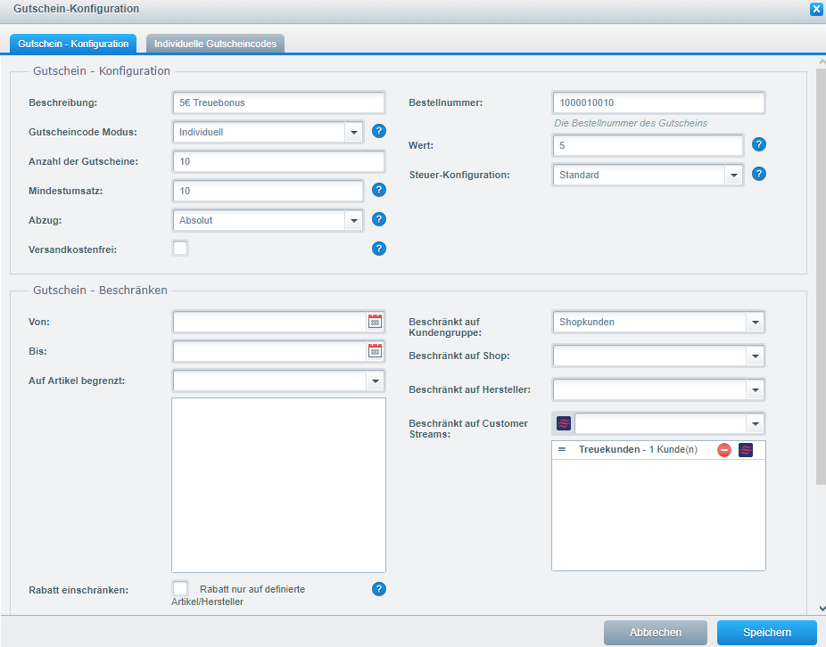 Beispiel für einen individuellen Gutschein