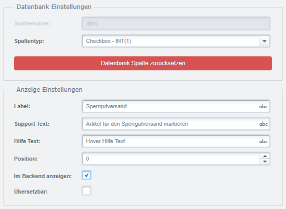 Beispiel 1 für Freitextfelder