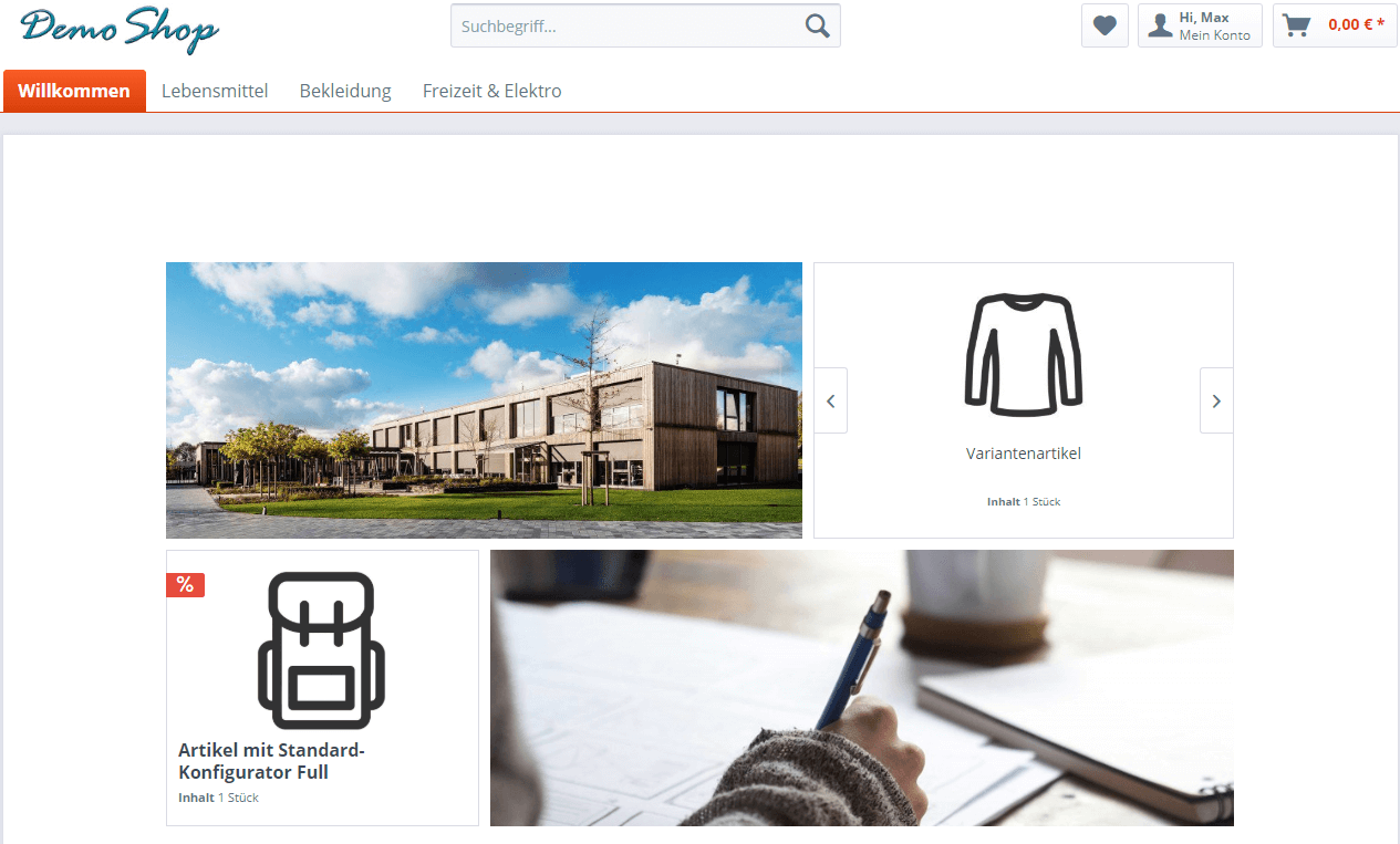 Beispiel für Einkaufswelten im Backend