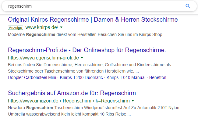 Beispiel für Ergebnisse in der Google Suche